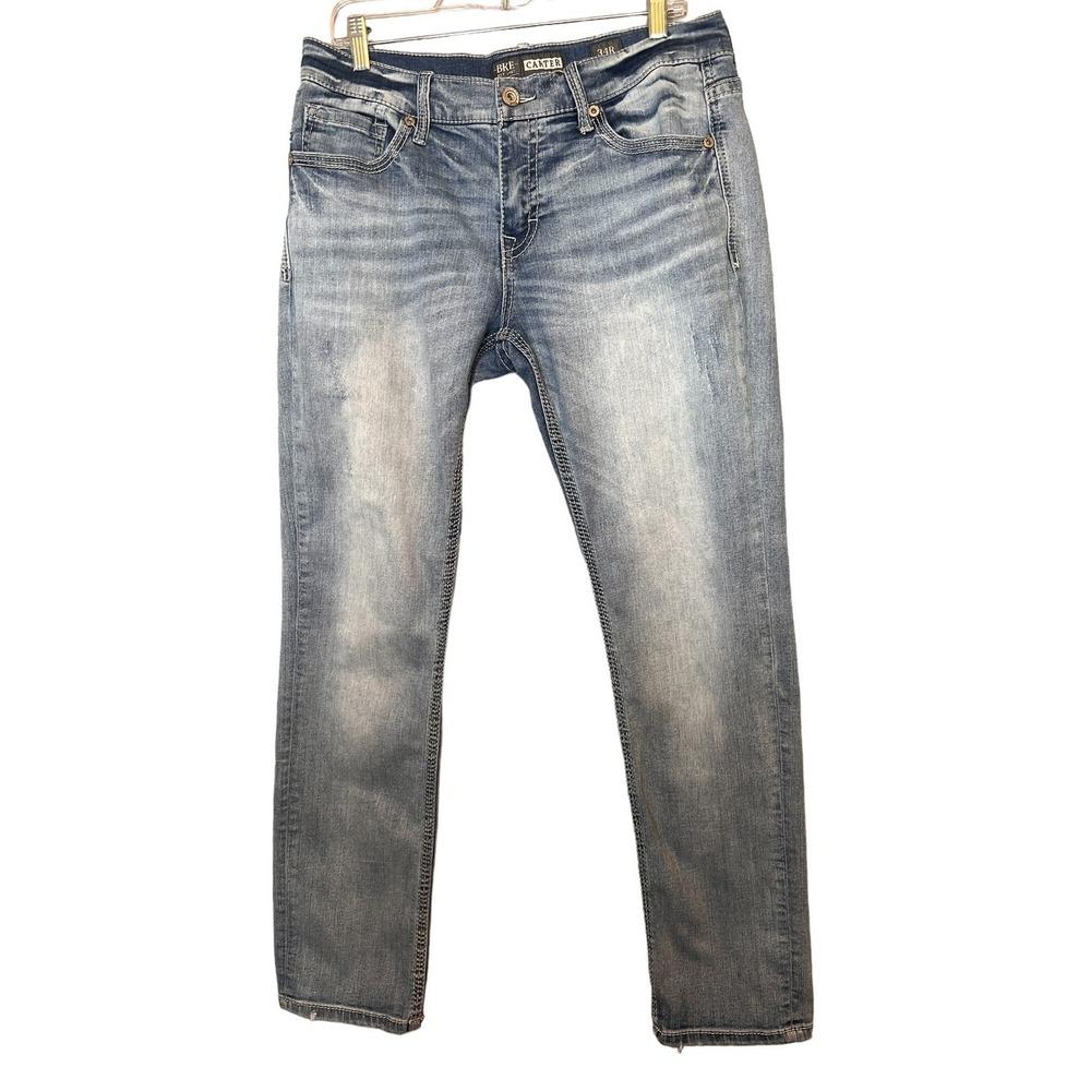 BKE Carter Straight Jeans Men's 34 x 30.5‎ Light Distressed Wash Straight